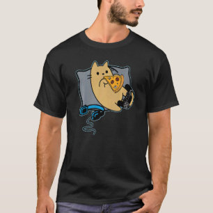 Nerdy Gamer Cat Eating Pizza Game Loading T-Shirt