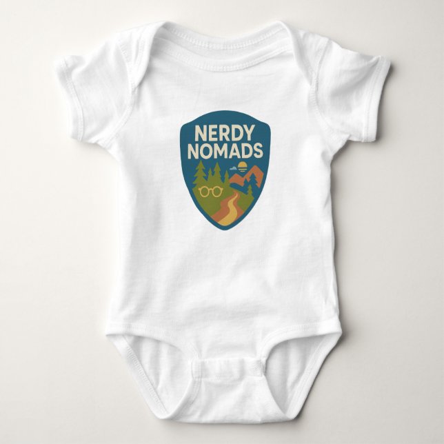 Nerdy Nomads Baby Bodysuit – Adorable Adventure Aw (Front)
