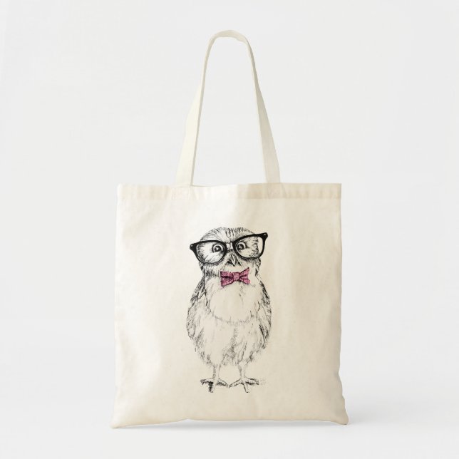 Nerdy Owlet small and smart   ink drawing Tote Bag (Front)