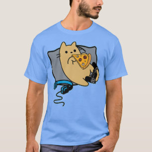 Nerdy Pizza Eating Gamer Cat Game Paused 11222514 T-Shirt