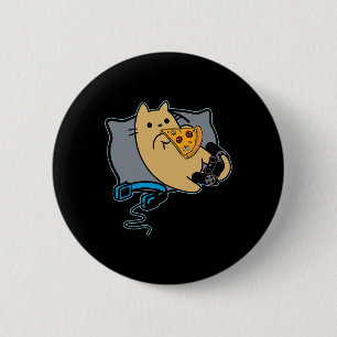 Nerdy Pizza Eating Gamer Cat Game Paused  6 Cm Round Badge