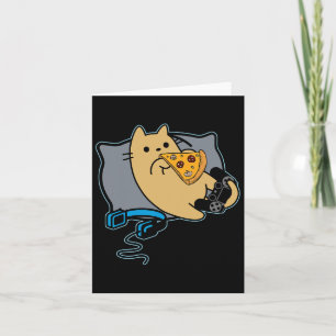 Nerdy Pizza Eating Gamer Cat Game Paused Card
