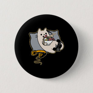 Nerdy Ramen Eating Gamer Cat Game Paused  6 Cm Round Badge