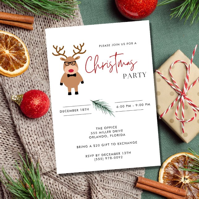 Nerdy Reindeer Office Christmas Party Invitation (Nerdy Reindeer Office Christmas Party Invitation)
