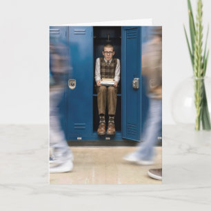 Nerdy School Teacher Hiding in a Locker Card