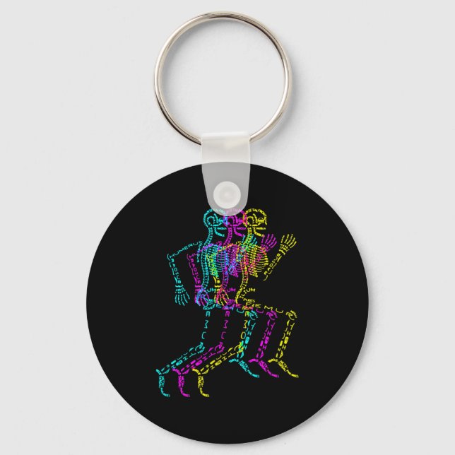 Nerdy Skeleton Bones Labeled Funny Halloween Human Key Ring (Front)