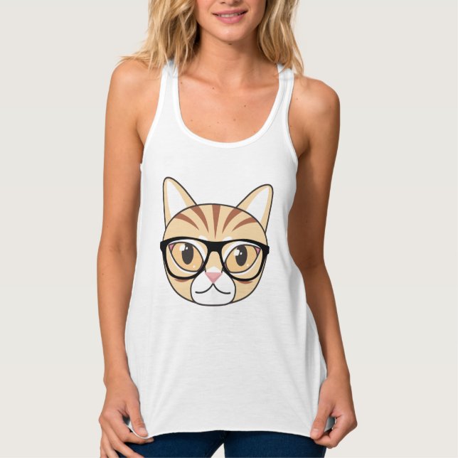 Nerdy Tabby Cat with Glasses Singlet (Front)