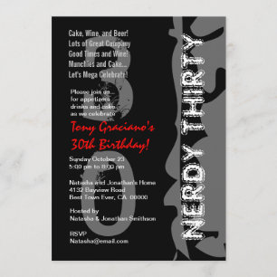 Nerdy Thirty Birthday Black White Red Template