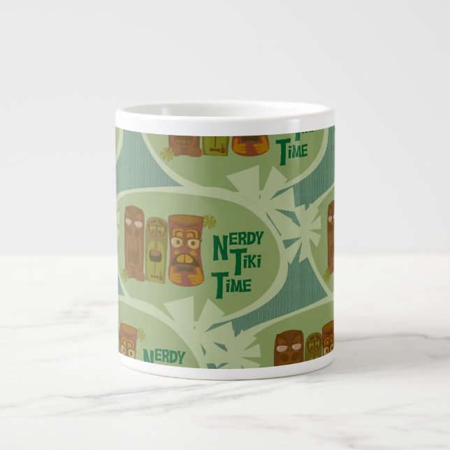 Nerdy Tiki Time Retro Art Slogan Pattern Design Large Coffee Mug (Front)