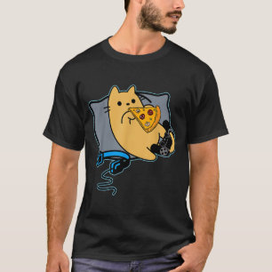 Nerdy Zza Eating Gamer Cat Game Paused T-Shirt