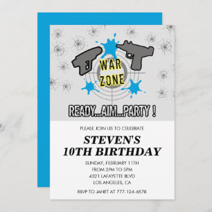 Nerf birthday invitations Dart Water Gun boy