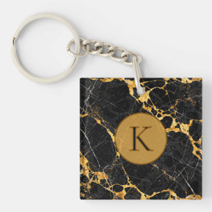 Nero Portoro Luxury Black Gold Marble Design Key Ring