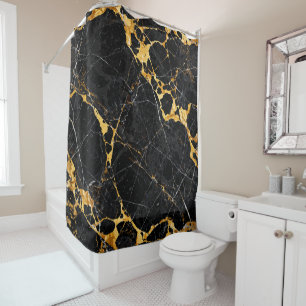 Nero Portoro Luxury Black Gold Marble Design Shower Curtain
