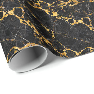 Nero Portoro Luxury Black Gold Marble Design Wrapping Paper