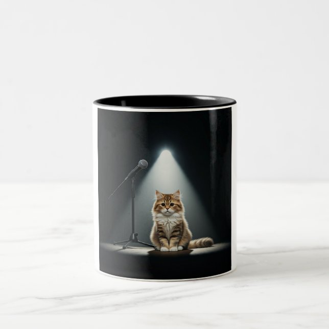 Nervous Cat Open Mic Two-Tone Mug (Center)