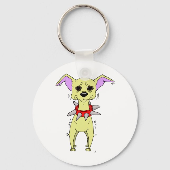 Nervous Chihuahua Cartoon Key Ring (Front)