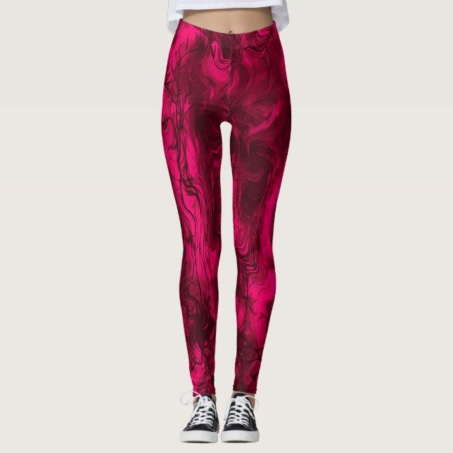 Nervous Energy Grungy Abstract Art Raspberry Rust. Leggings (Front)