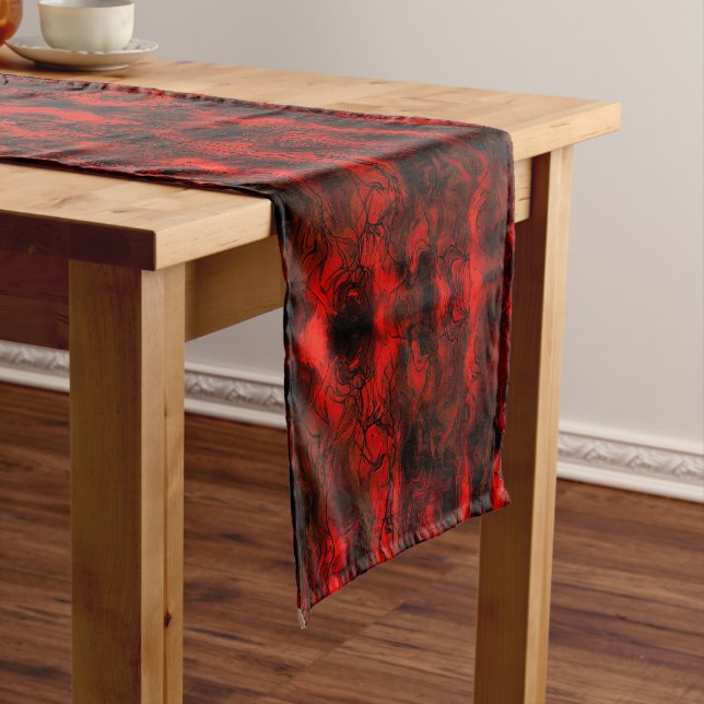 Nervous Energy Grungy Abstract Art  Red And Black. Short Table Runner (In Situ)