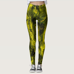 Nervous Energy Grungy Abstract Black and Yellow Leggings