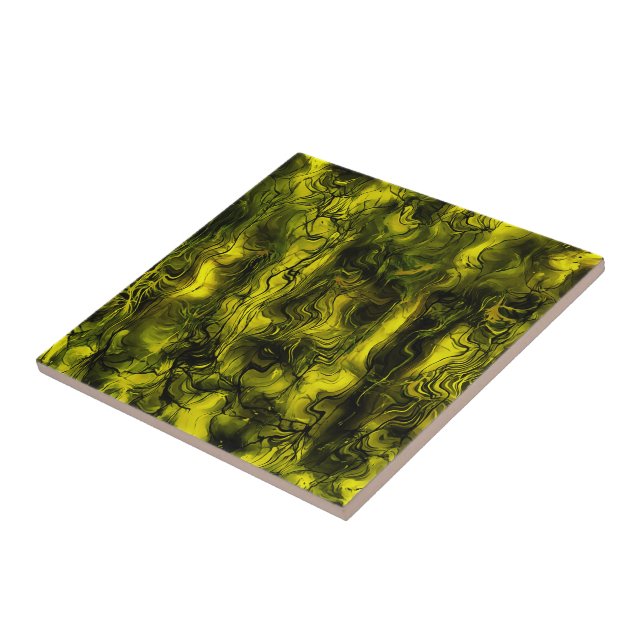 Nervous Energy Grungy Abstract  Black and Yellow Tile (Side)