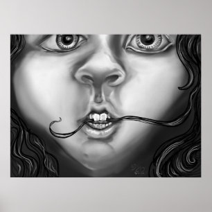 Nervous Habit Girl Modern Monochrome Art Poster