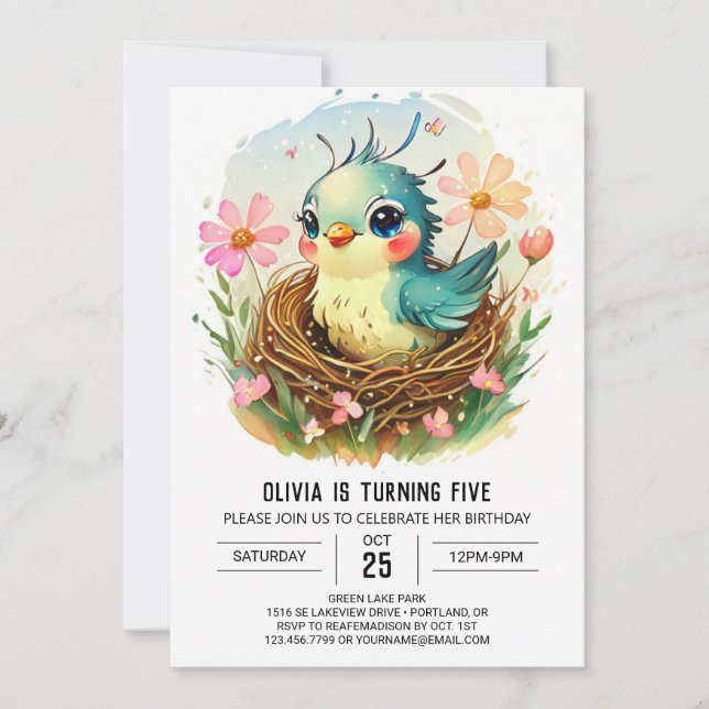 Nest Bohemian Bird Birthday Invitation (Front)