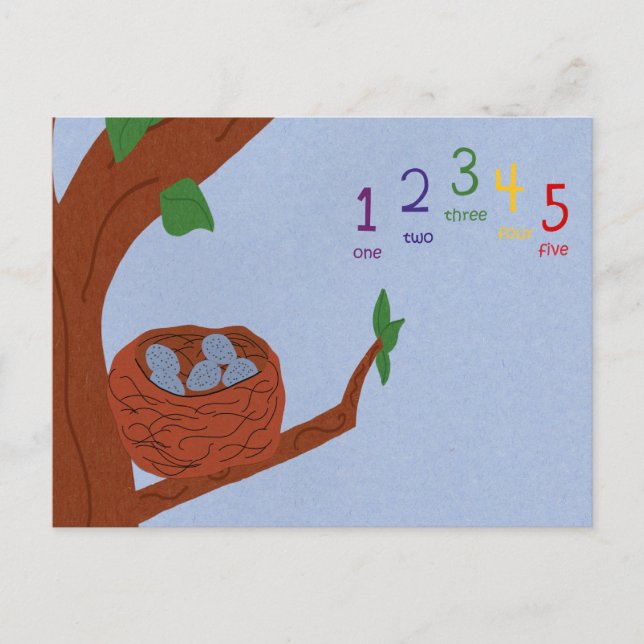 Nest Robin Eggs and Multicolored Numbers Postcard (Front)