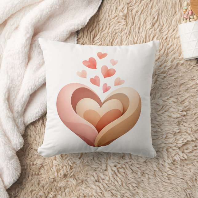 Nested Hearts Throw Pillow Coral Peach Love Decor (Blanket)