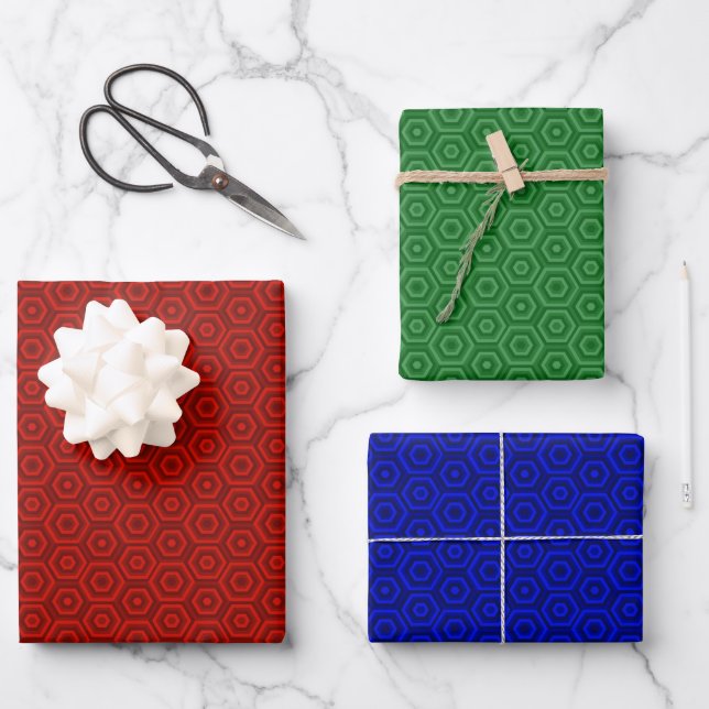 Nested Hexagons Wrapping Paper Flat Sheet Set of 3 (Front)