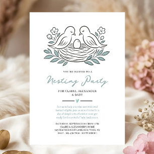 Nesting Baby Shower Party Blue Bird Nest Invitation