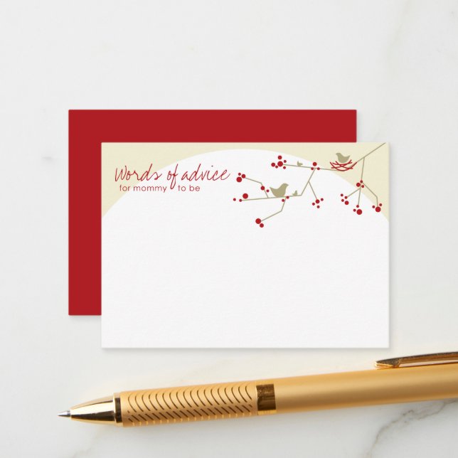 Nesting Bird Family Baby Shower Game Advice Card (Front/Back In Situ)
