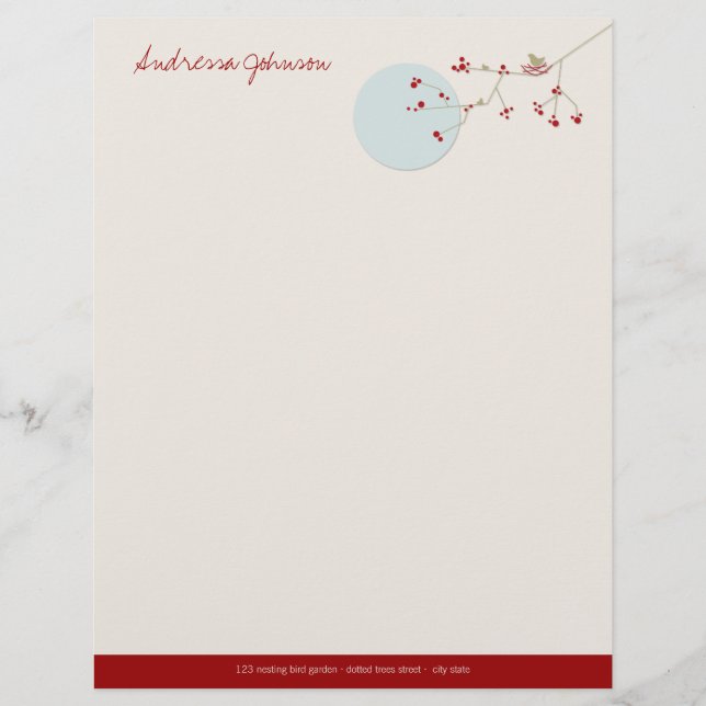 Nesting Bird Family Baby Shower Letterhead Template (Front)