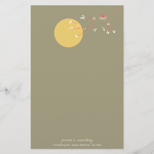 Nesting Bird Family Baby Shower Stationery Paper (Front)