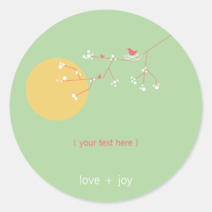 Nesting Bird Family On Branches Simple Baby Shower Classic Round Sticker