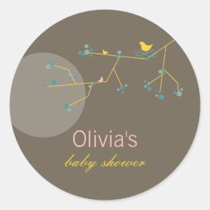 Nesting Bird Family On Branches Simple Baby Shower Classic Round Sticker
