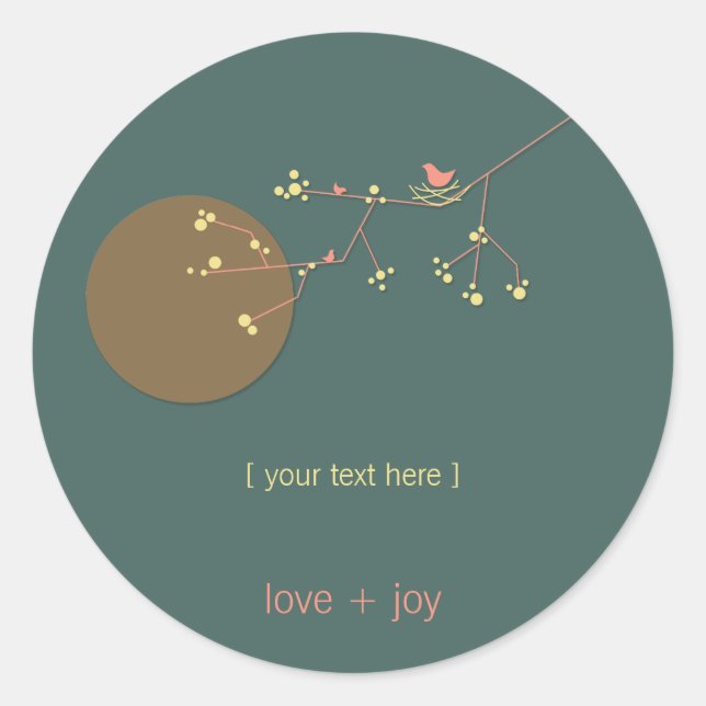 Nesting Bird Family On Branches Simple Baby Shower Classic Round Sticker (Front)