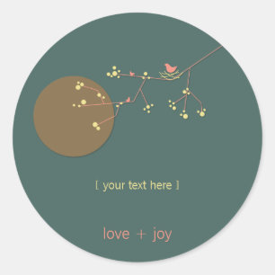 Nesting Bird Family On Branches Simple Baby Shower Classic Round Sticker