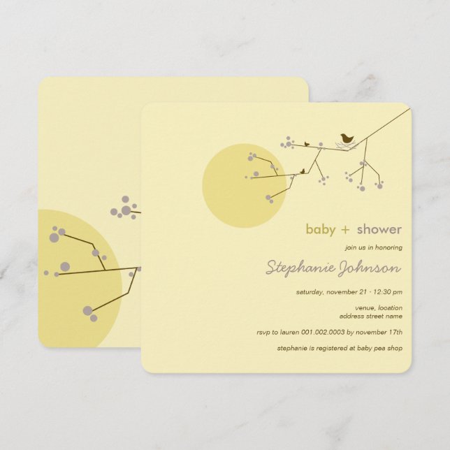 Nesting Bird Family Tree Simple Chic Baby Shower Invitation (Front/Back)