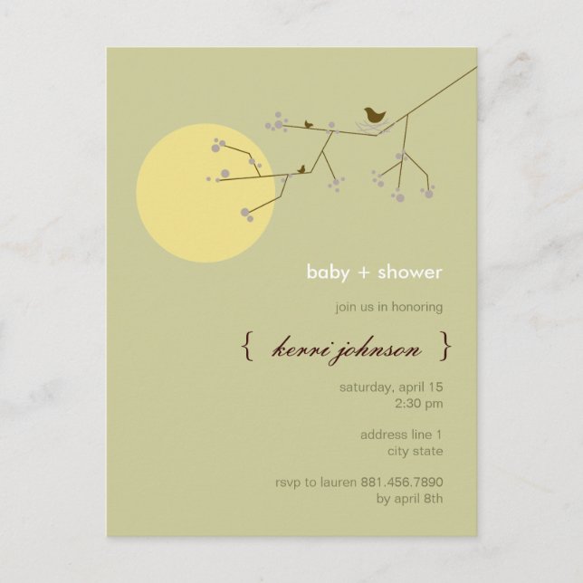 Nesting Bird Family Tree Whimsical Baby Shower Invitation Postcard (Front)