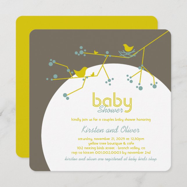 Nesting Birds Family Tree Couples Baby Shower Invitation (Front/Back)