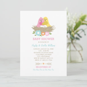 Nesting Birds Spring Baby Girl Shower Pink Yellow Invitation