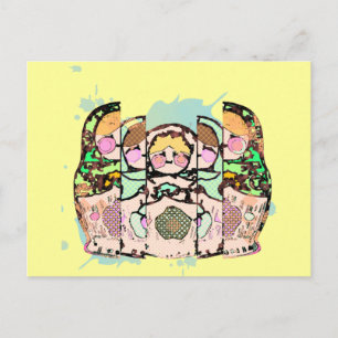Nesting Dolls on a yellow background - Postcard