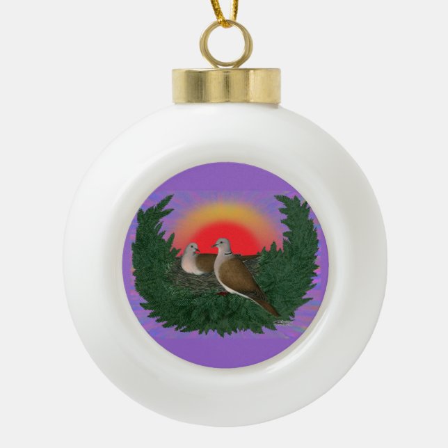 Nesting Doves Ceramic Ball Christmas Ornament (Front)