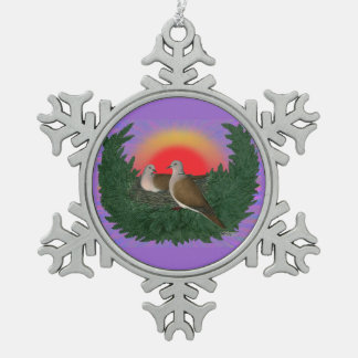 Nesting Doves Snowflake Pewter Christmas Ornament