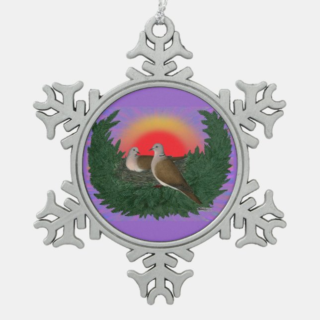 Nesting Doves Snowflake Pewter Christmas Ornament (Front)