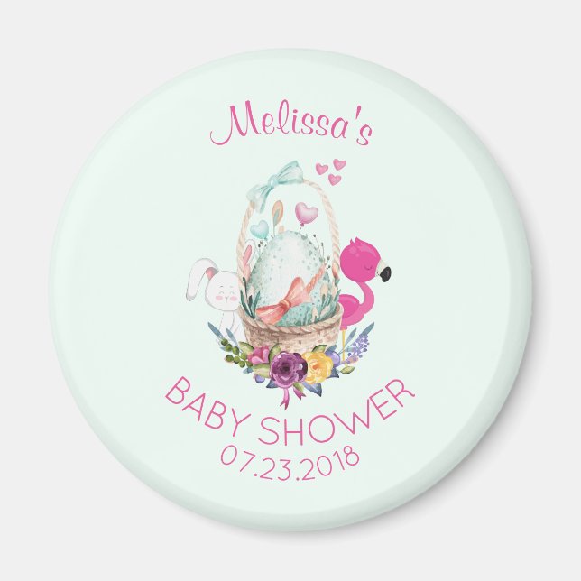 Nesting Egg w/ Flamingo & Bunny Baby Shower Magnet (Front)