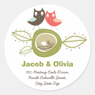 Nesting Owls Family Baby Shower Address Sticker