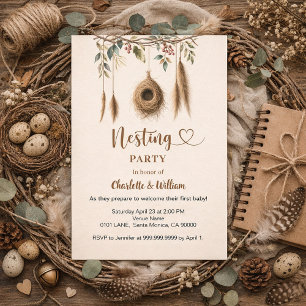 Nesting party bird nest boho baby shower invitation