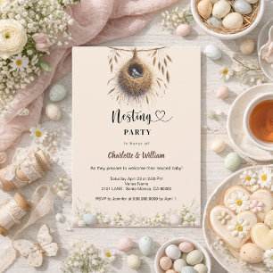 Nesting party bird nest spring eggs baby shower invitation