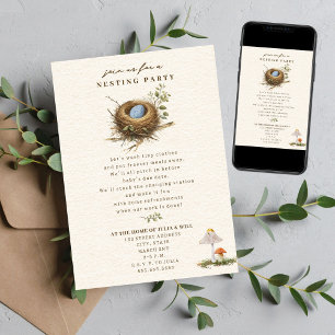 Nesting Party Woodland Mushroom Boy Blue Baby Invitation